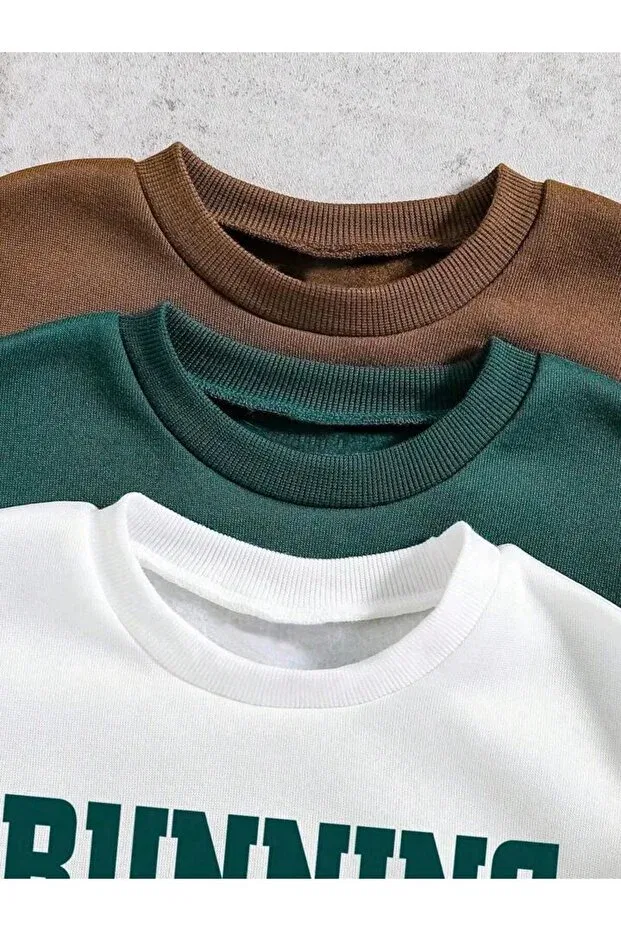 Детские свитшот с принтом 3-pack embossed sweatshirt Morning Kids, Green-White-Coffee — фото 3
