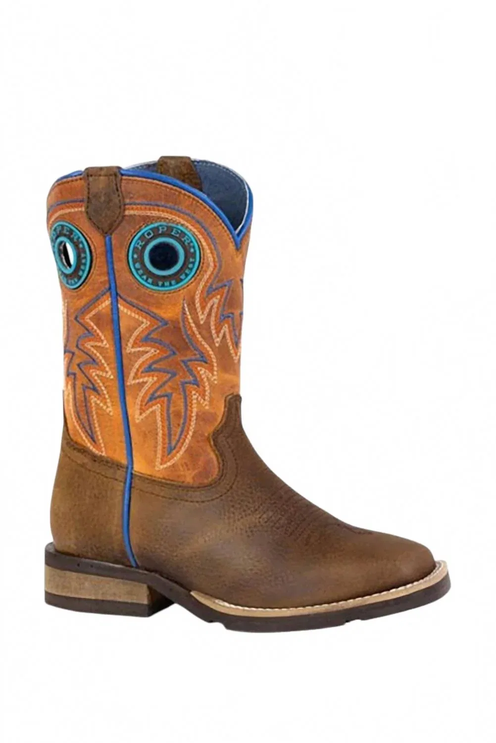 Детские ковбойские сапоги из кожи Steer Hide Geo Sole Roper, Brown/Orange