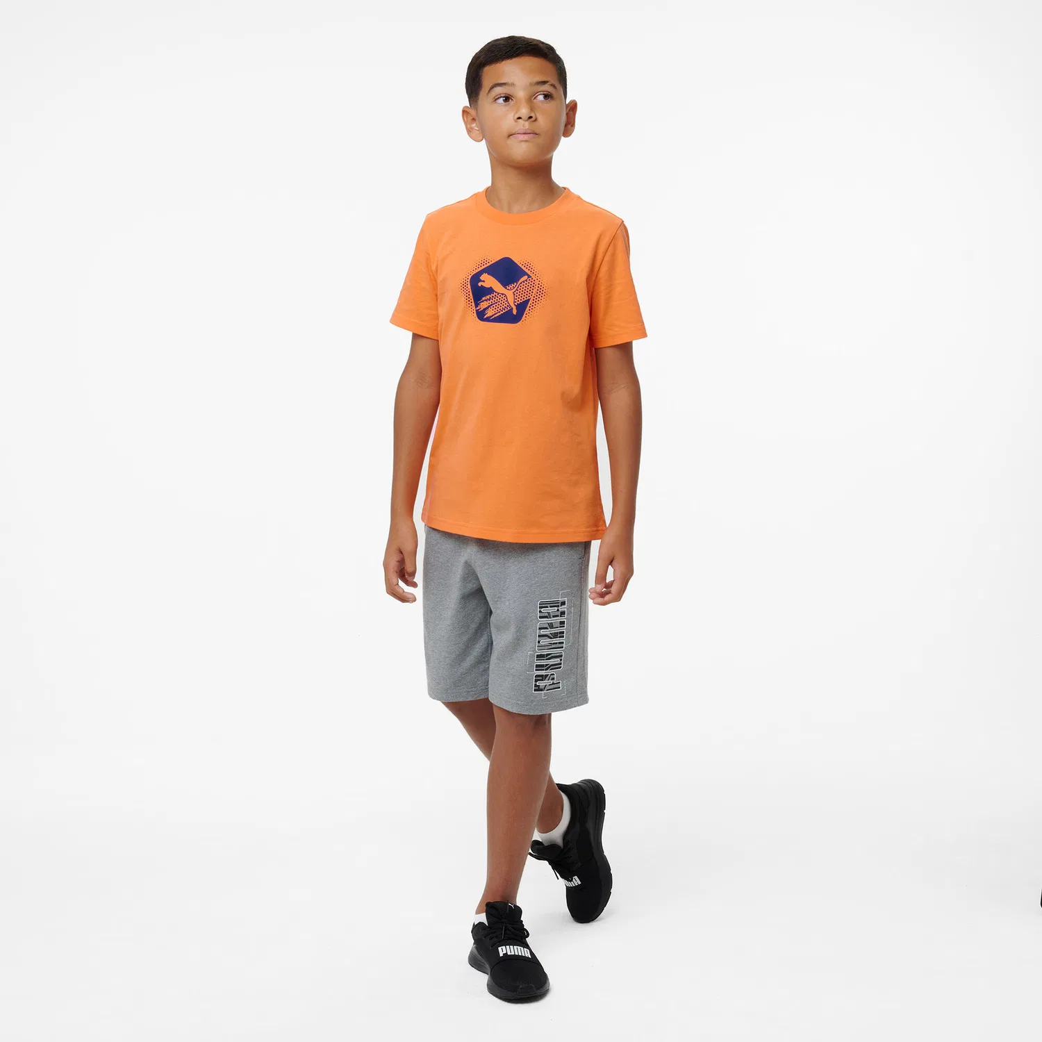 Детская хлопковая футболка с принтом Puma, Dunkelorange