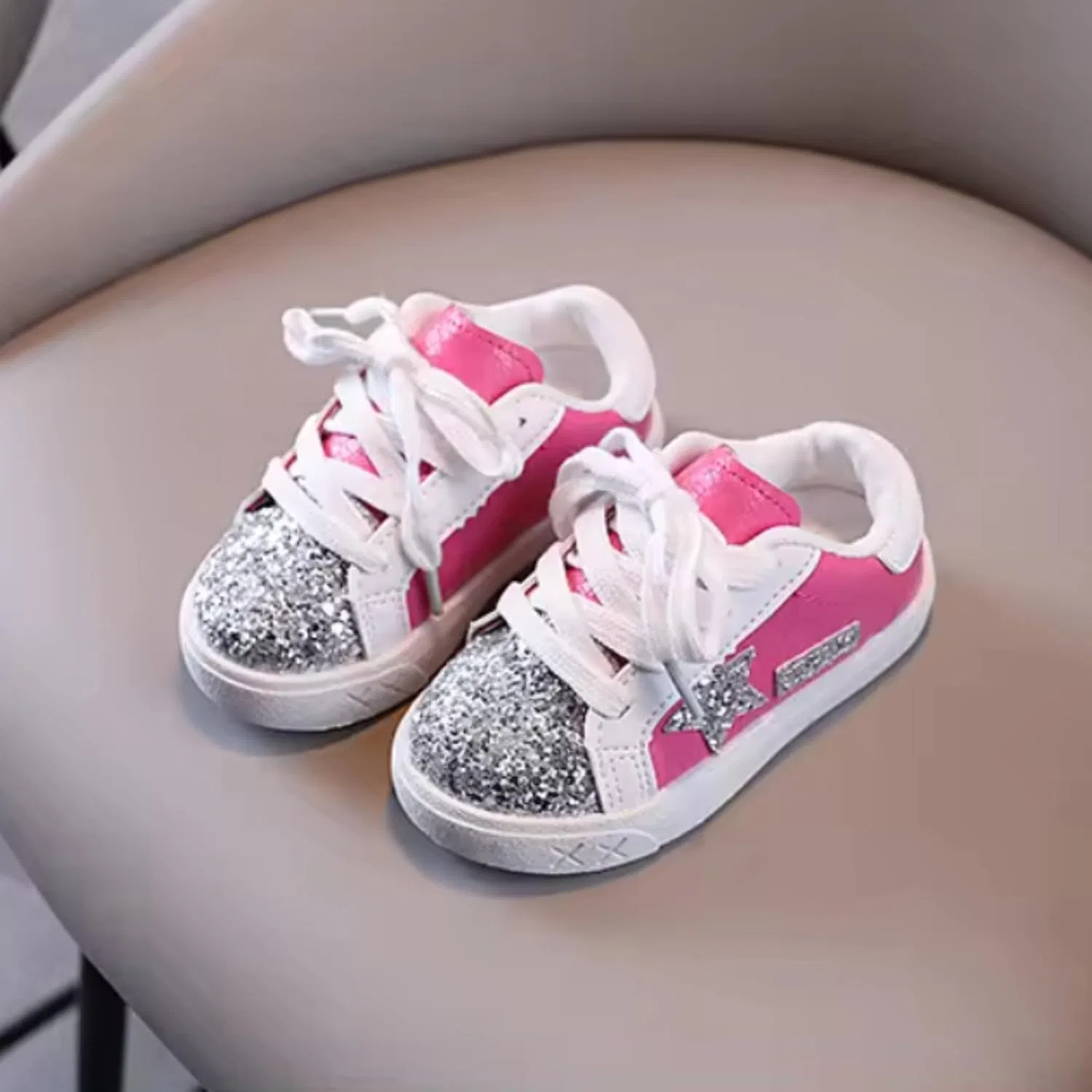 Детские кроссовки для девочек с блестящими звездами Athena, Hot Pink — фото 4