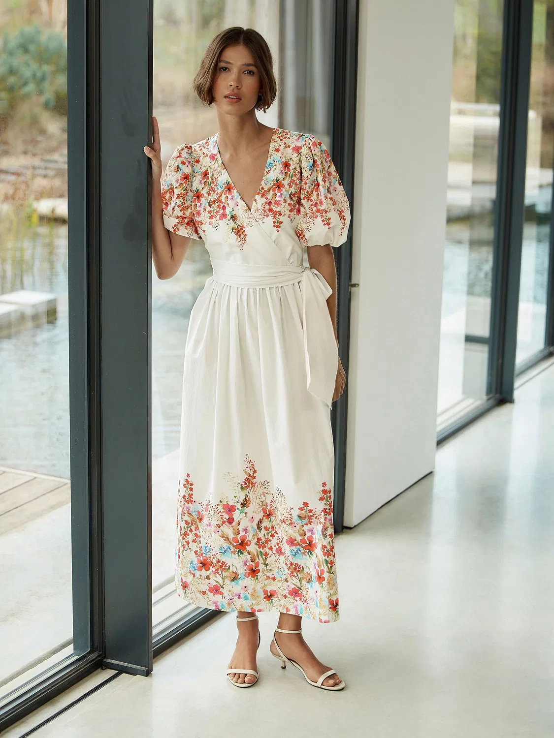 Платье миди с цветочным принтом, White Floral Print Next, белый — фото 2