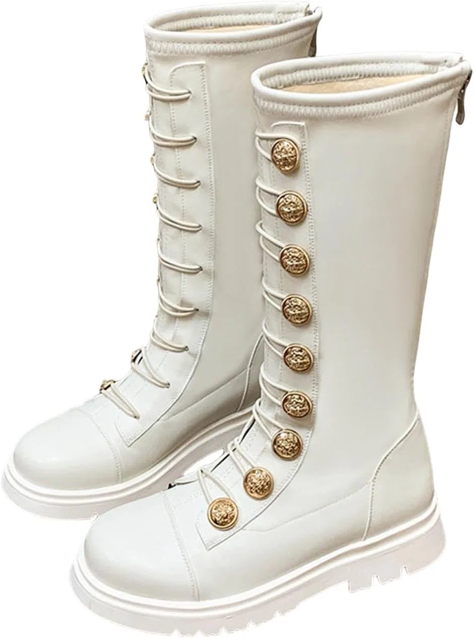 Детские ботинки для девочек с принтом, модель Cute Combat Ankle Boots, White