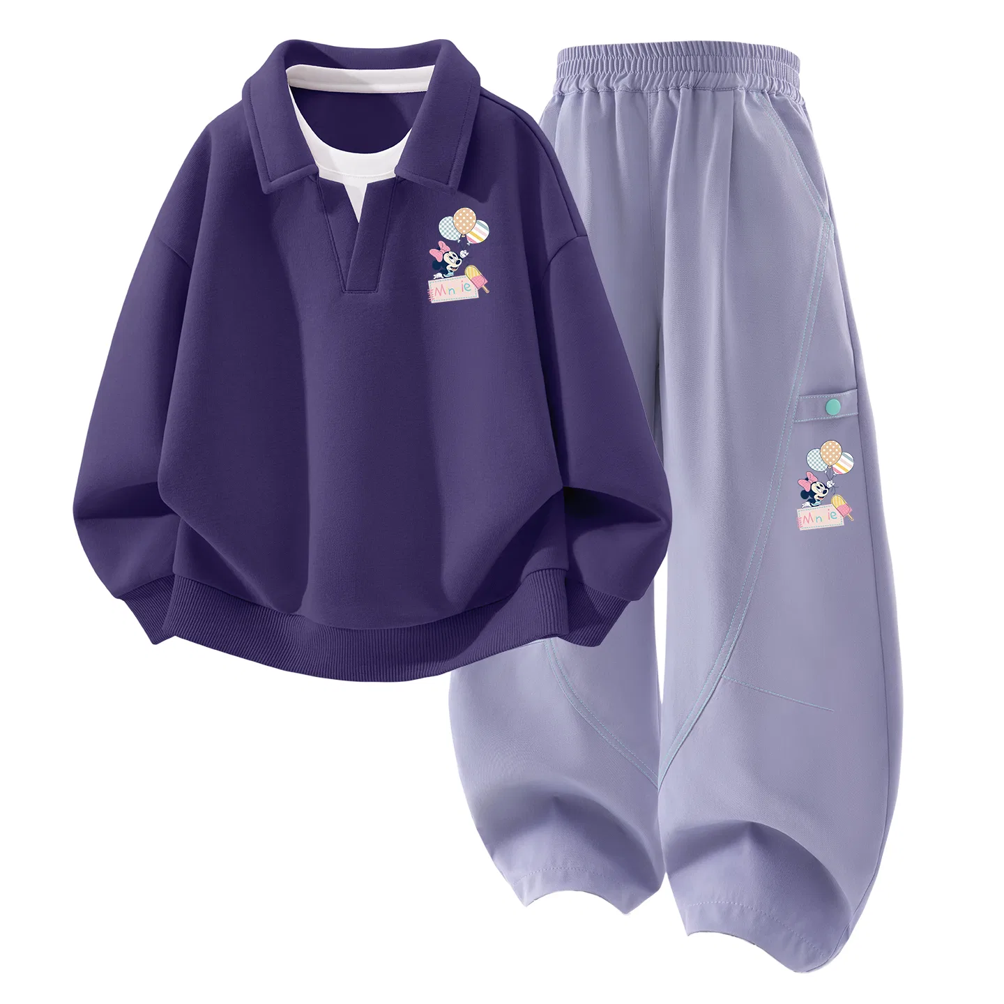 Детский комплект спортивной одежды с поло-воротником, дышащий, Disney Di Balloon K Pulse Purple+Silicone Di Balloons K_Right Middle Light Purple