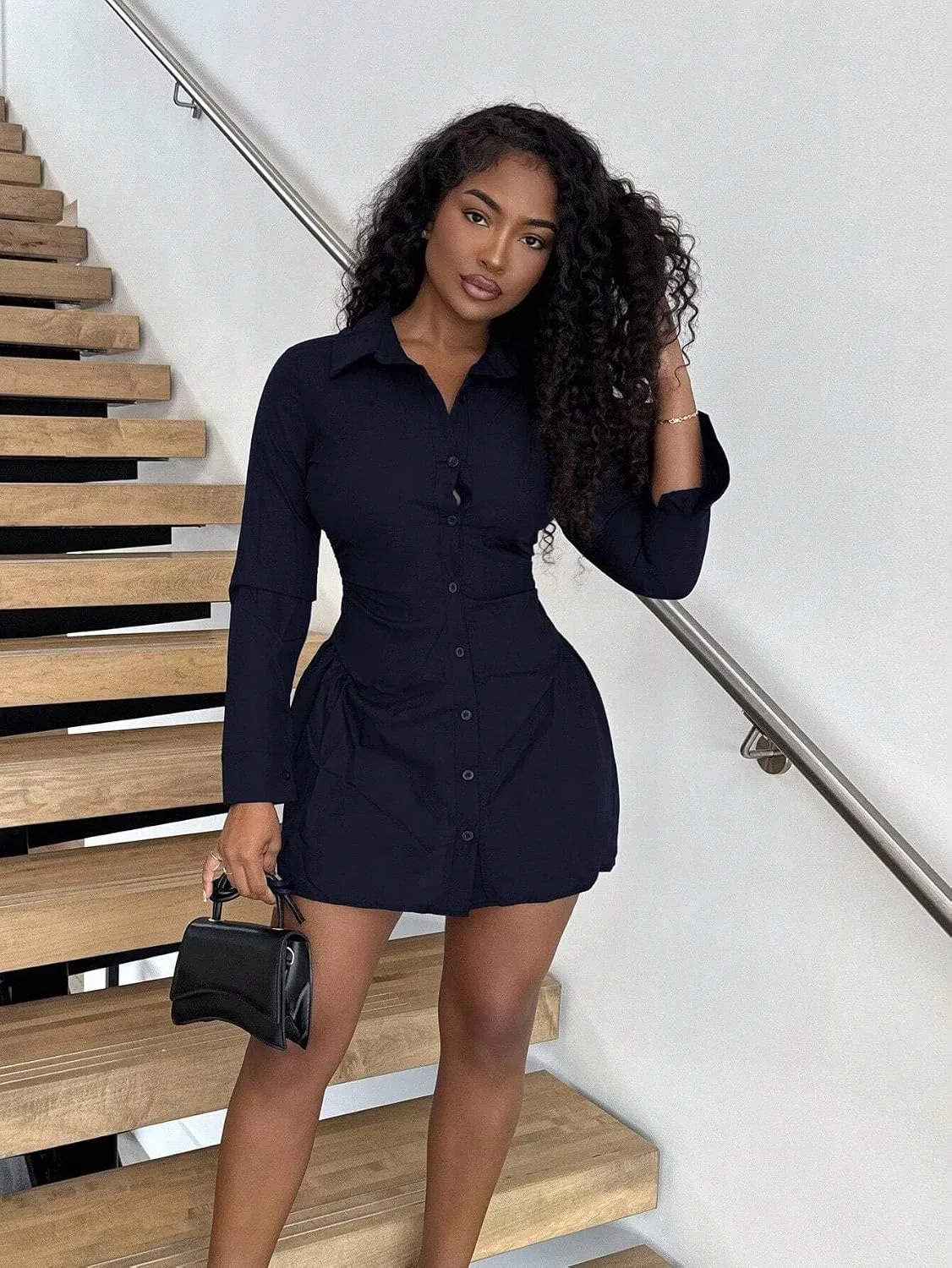 Женское мини-платье рубашечного покроя с запахом Navy Blue — фото 4