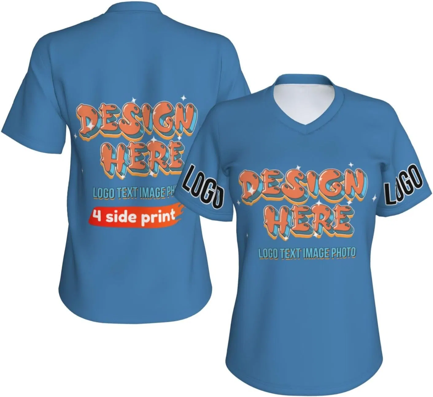Женская футболка с V-образным вырезом Custom V-Neck T Shirt, Blue