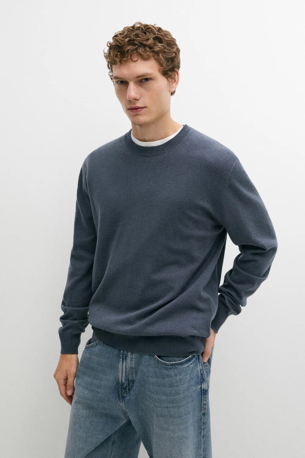 Свитер Massimo Dutti Wool Blend Round Neck Knit, синий