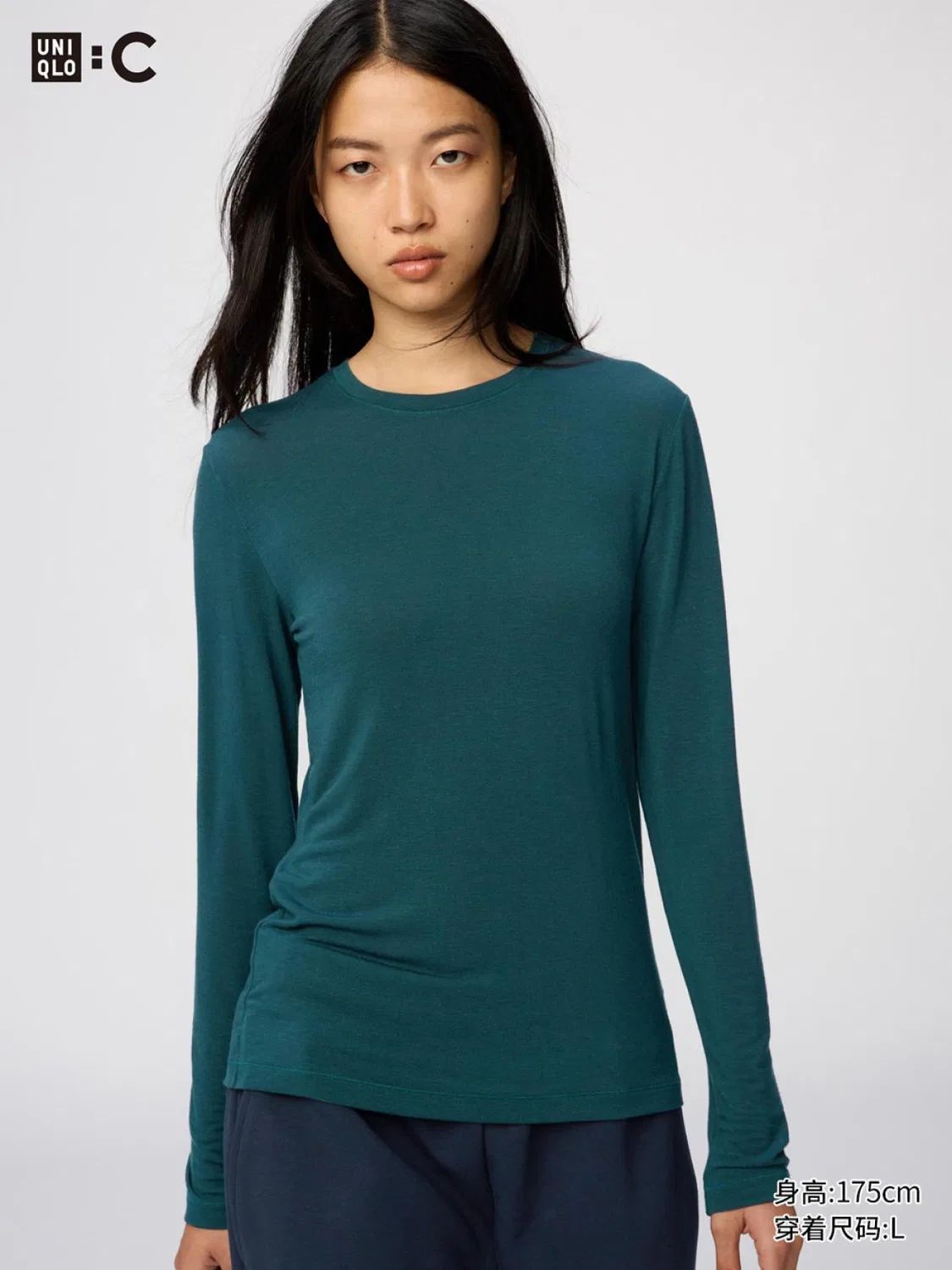 Футболка с длинным рукавом HEATTECH Uniqlo, темно-зеленый