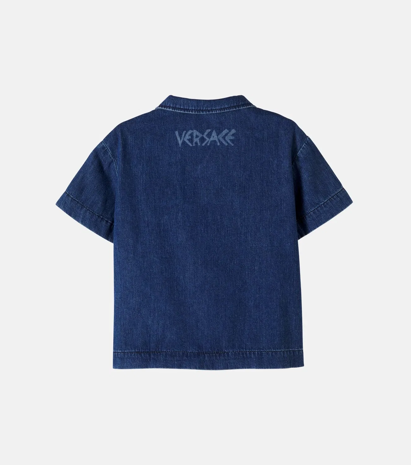 Рубашка хлопковая с кубинским воротником Versace Kids, синий — фото 3