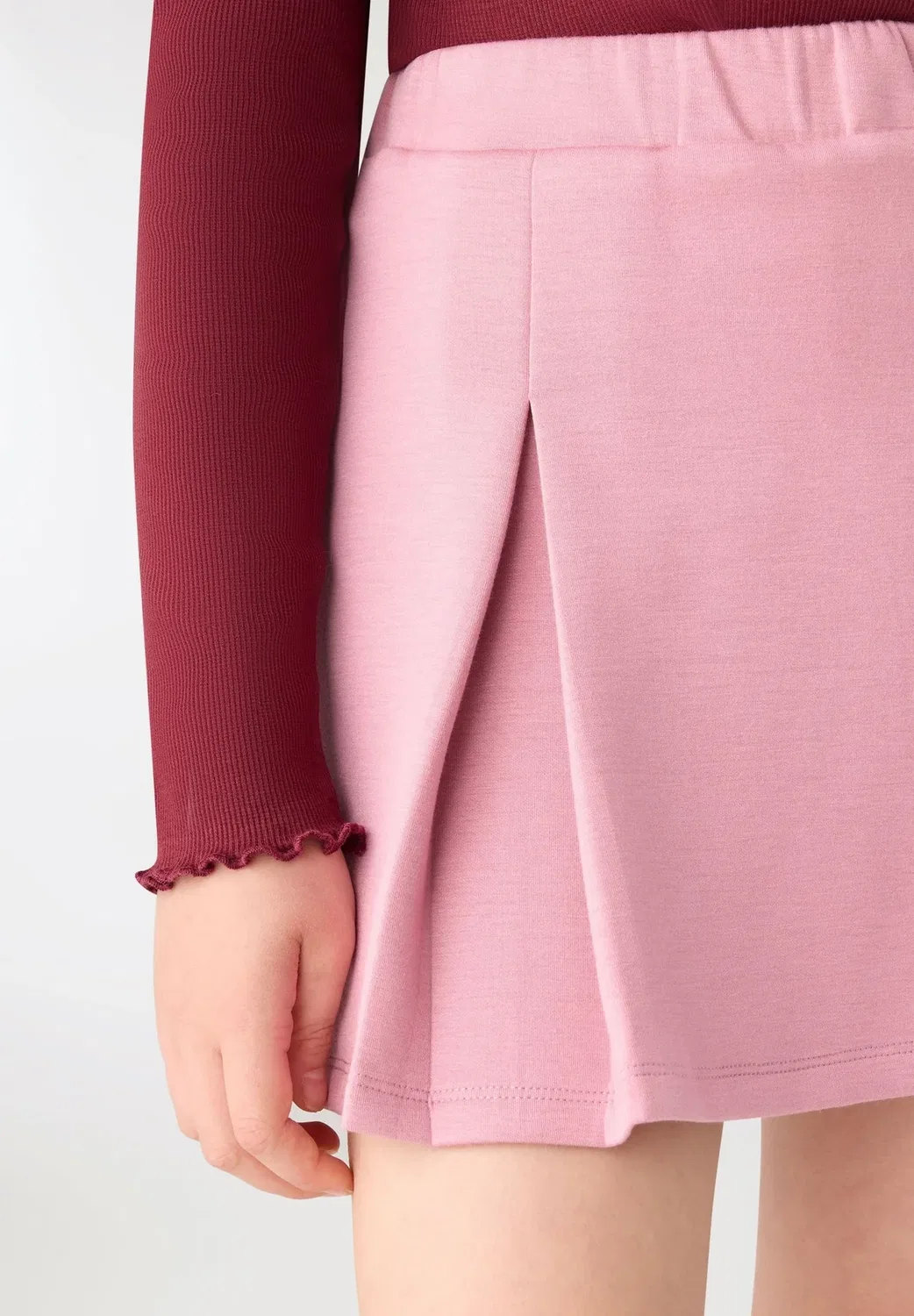 Skort da bambina con pieghe atinta unita - плиссированная юбка Terranova, Rosa Fard — фото 4