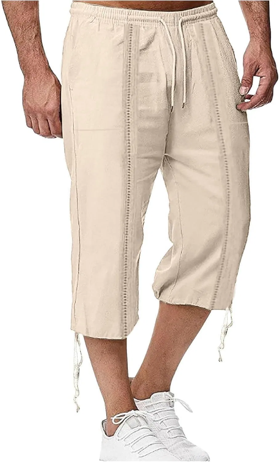 Мужские льняные брюки на резинке Khaki