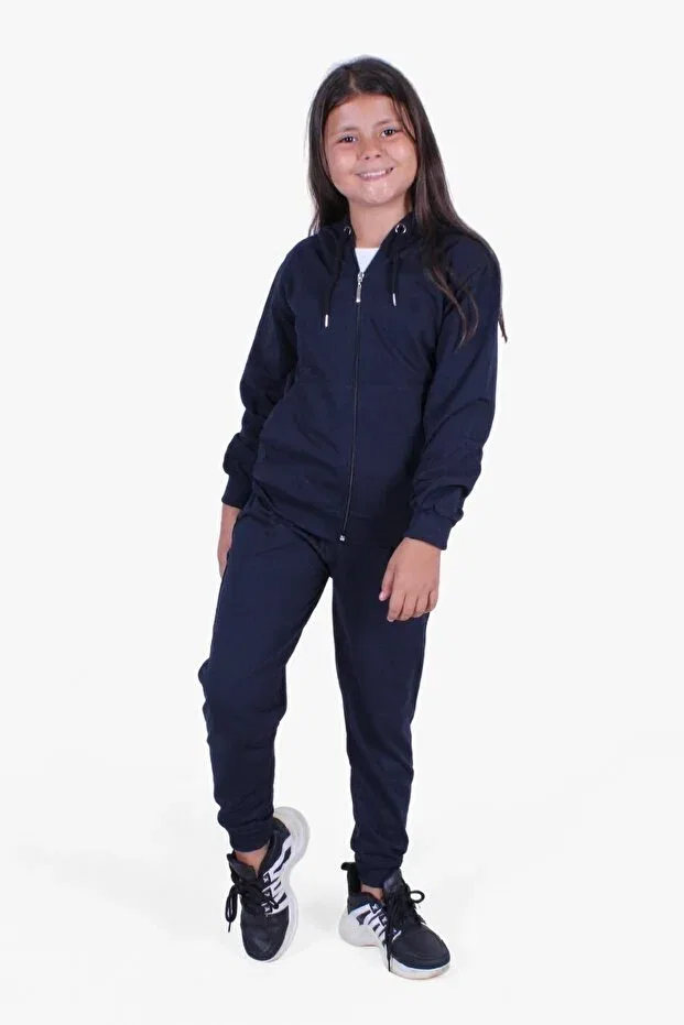 Детский спортивный костюм для девочек с принтом Plain Zipper Girl Tracksuit Panio Kids, Navy Blue — фото 2