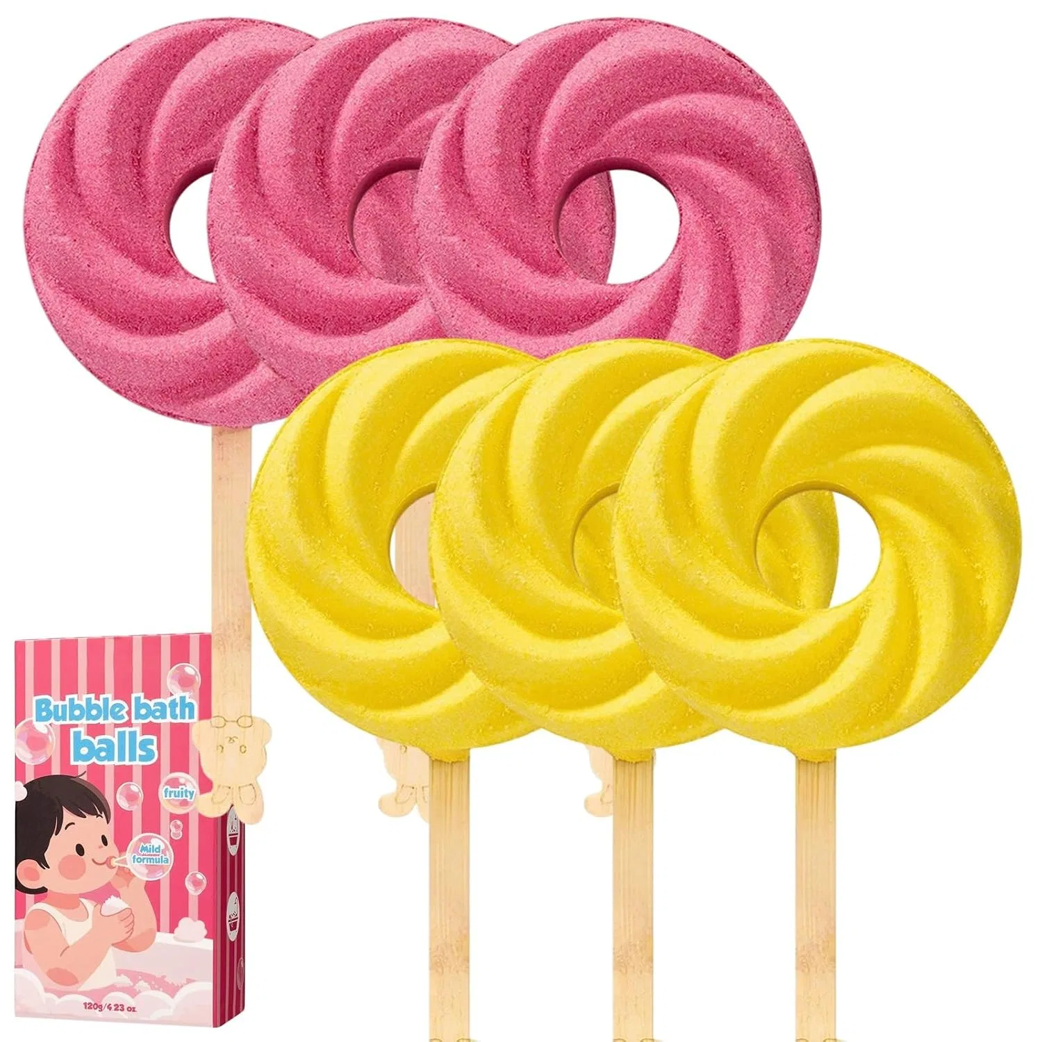 Бомбочки для ванны Lollipop Yfjyxen 6 шт, 120 г, красный+желтый