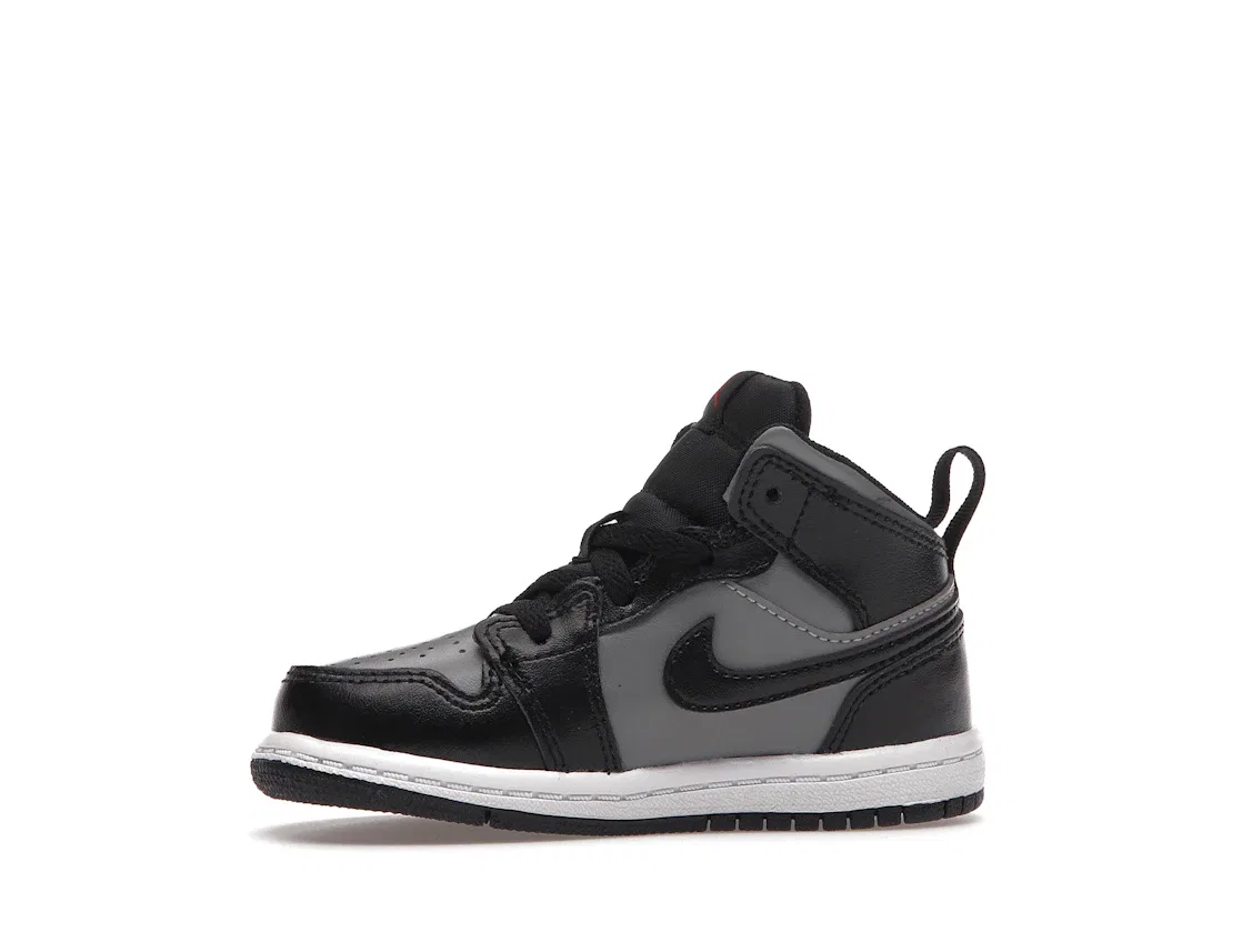 Детские кроссовки для мальчиков с принтом Jordan 1 Mid Shadow Red TD Jordan, Black/Gym Red-Particle Grey — фото 3