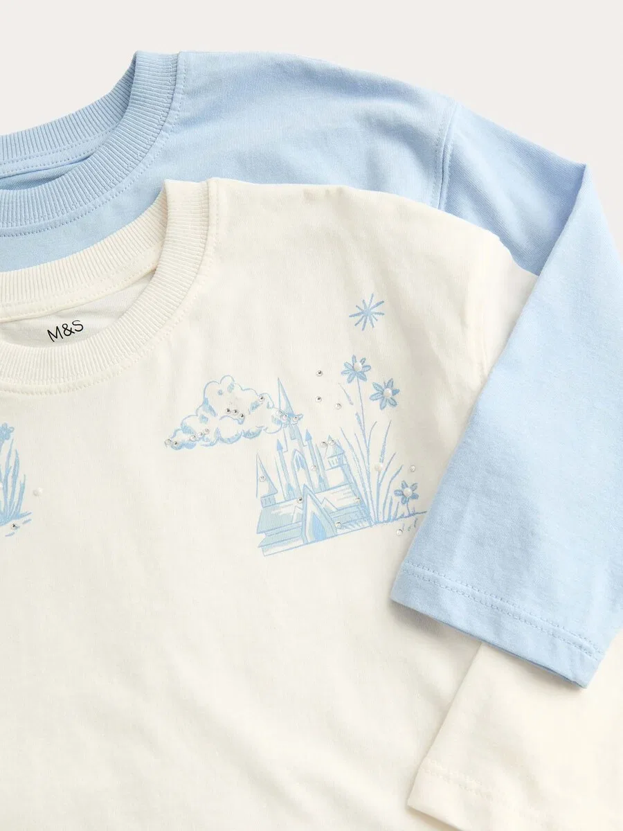 Футболка Marks & Spencer «Disney Frozen» кремового и светло-голубого цвета — фото 2