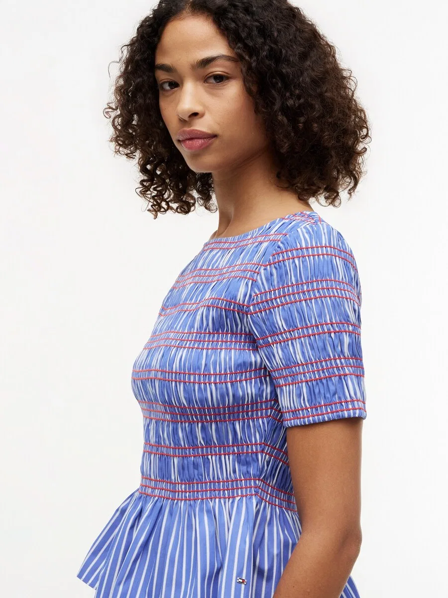 Блузка TOMMY HILFIGER 'Smock Stripe Ruffle' синего цвета — фото 2