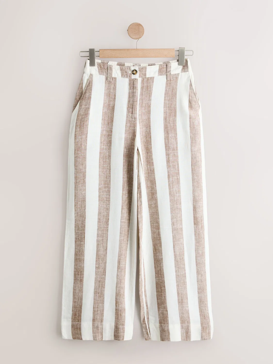 Брюки прямого кроя из льняной смеси Brown/Ecru Stripe Next, коричневые/экрю — фото 4
