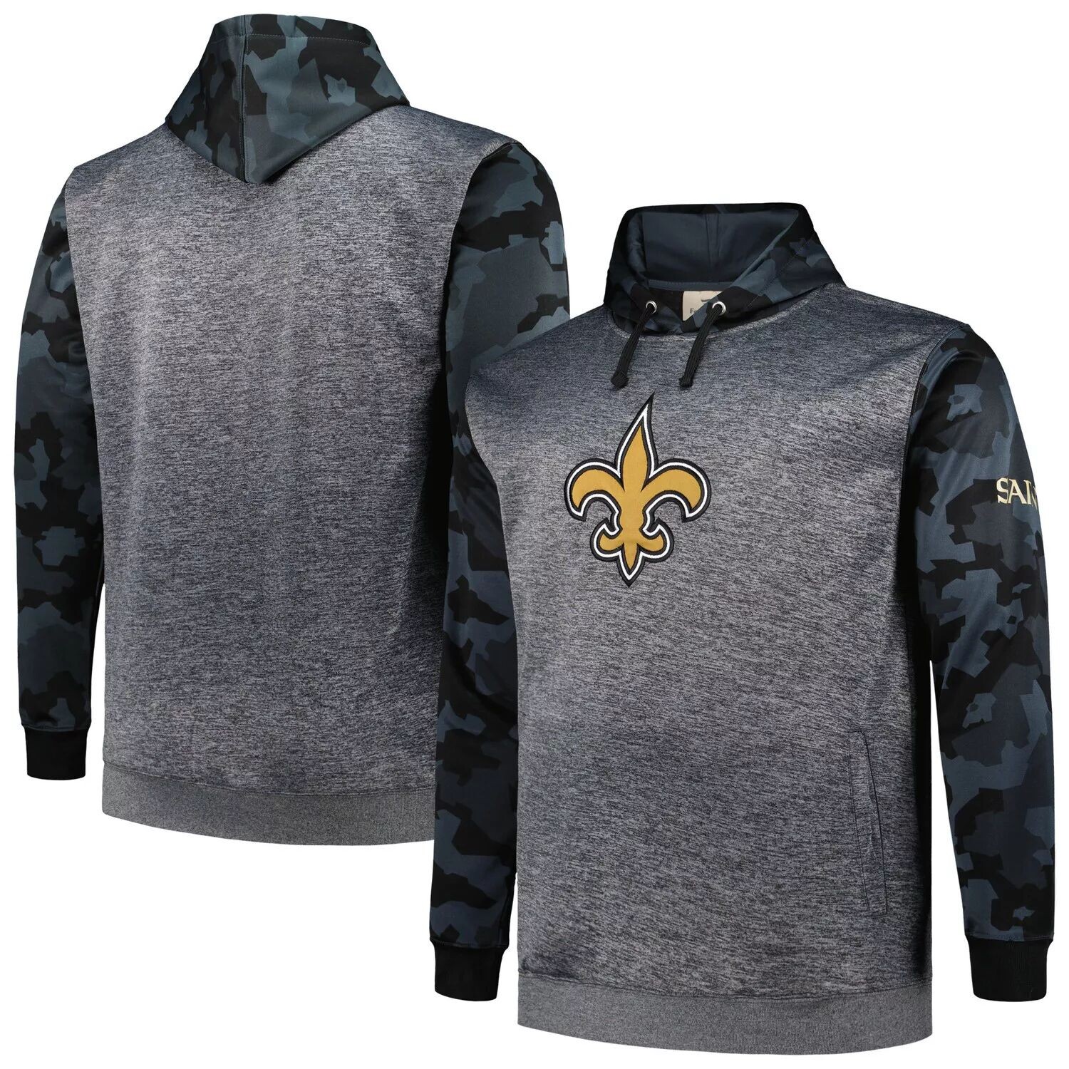 

Мужской пуловер с капюшоном и камуфляжным принтом Heather Charcoal New Orleans Saints Fanatics