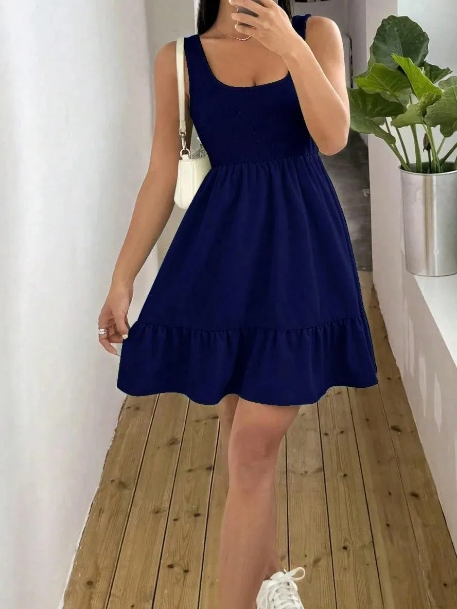 Женское короткое платье A-силуэта с рюшами Knitted, Navy Blue — фото 3