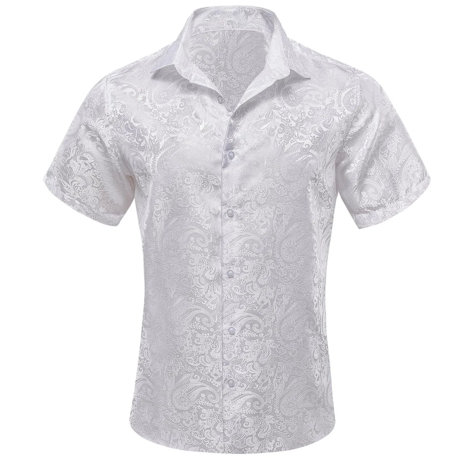 Мужская рубашка с коротким рукавом с принтом Paisley Shiny Satin Baroque Design, White