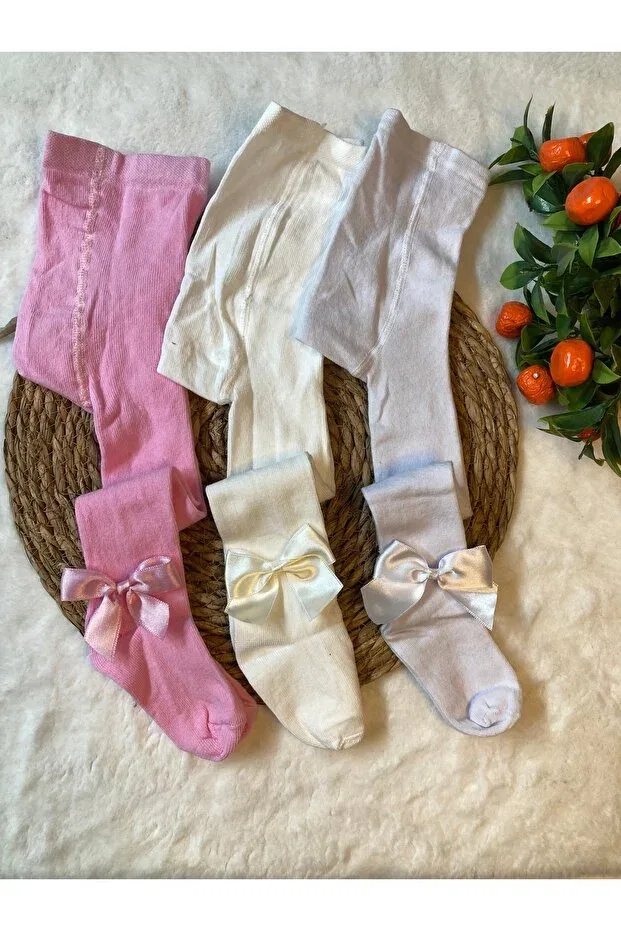 Детские колготки для девочек хлопковые 3 шт Eses Bebe, White-Pink-Cream