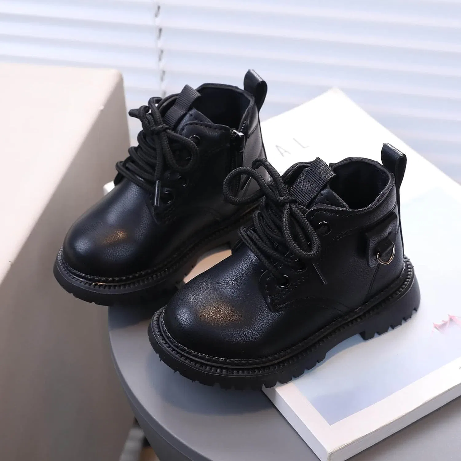 Детские зимние ботинки на шнуровке с боковой молнией IWIHMIV, Black — фото 3