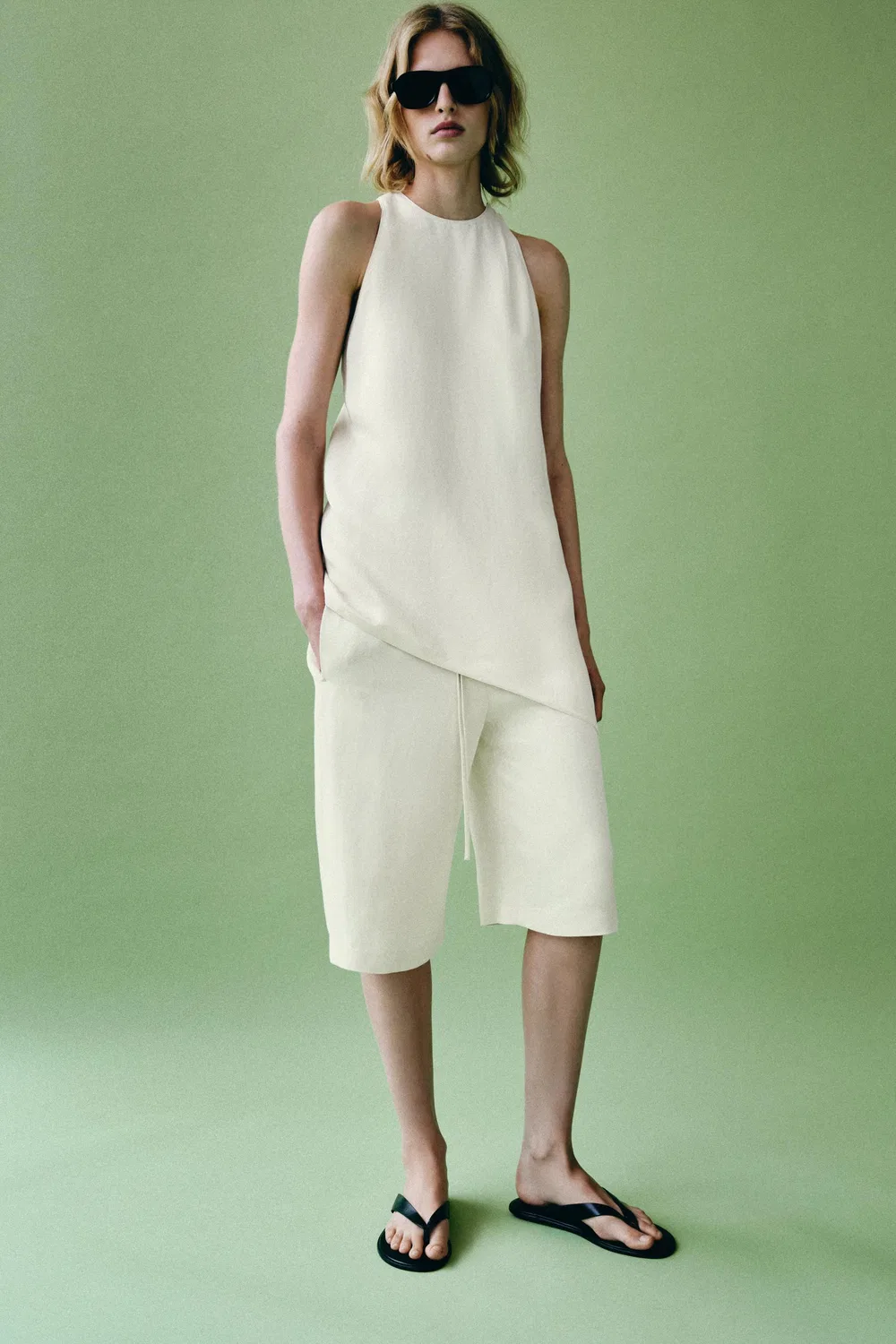 Шорты-бермуды в пижамном стиле от ZW COLLECTION ZARA, Ecru