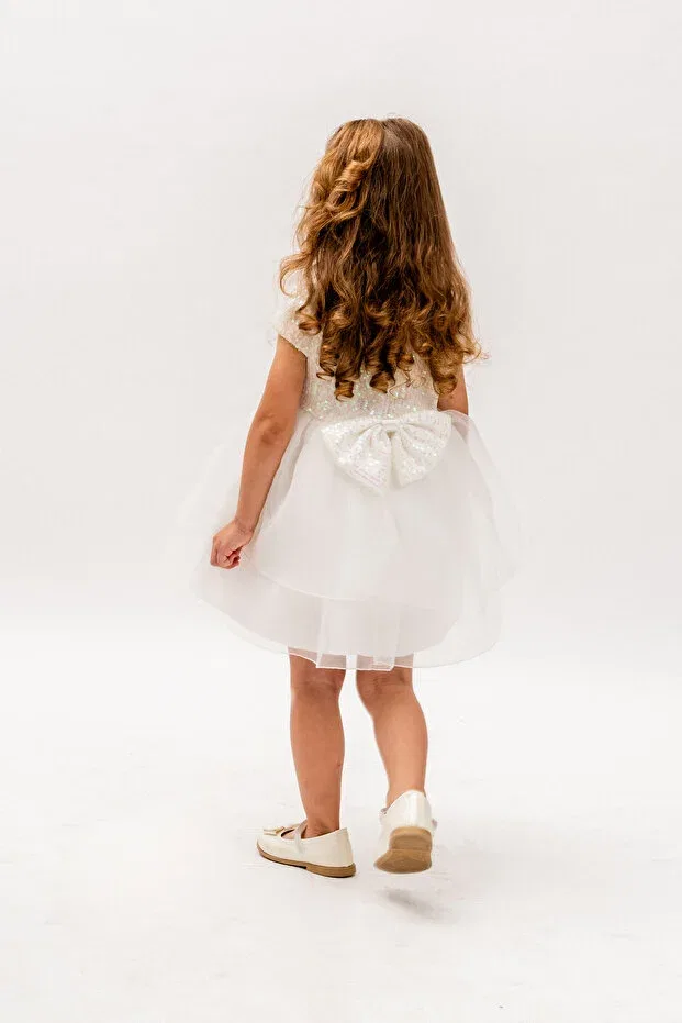 Детское платье для девочек из фатина с бантом Eray Kids, White — фото 3