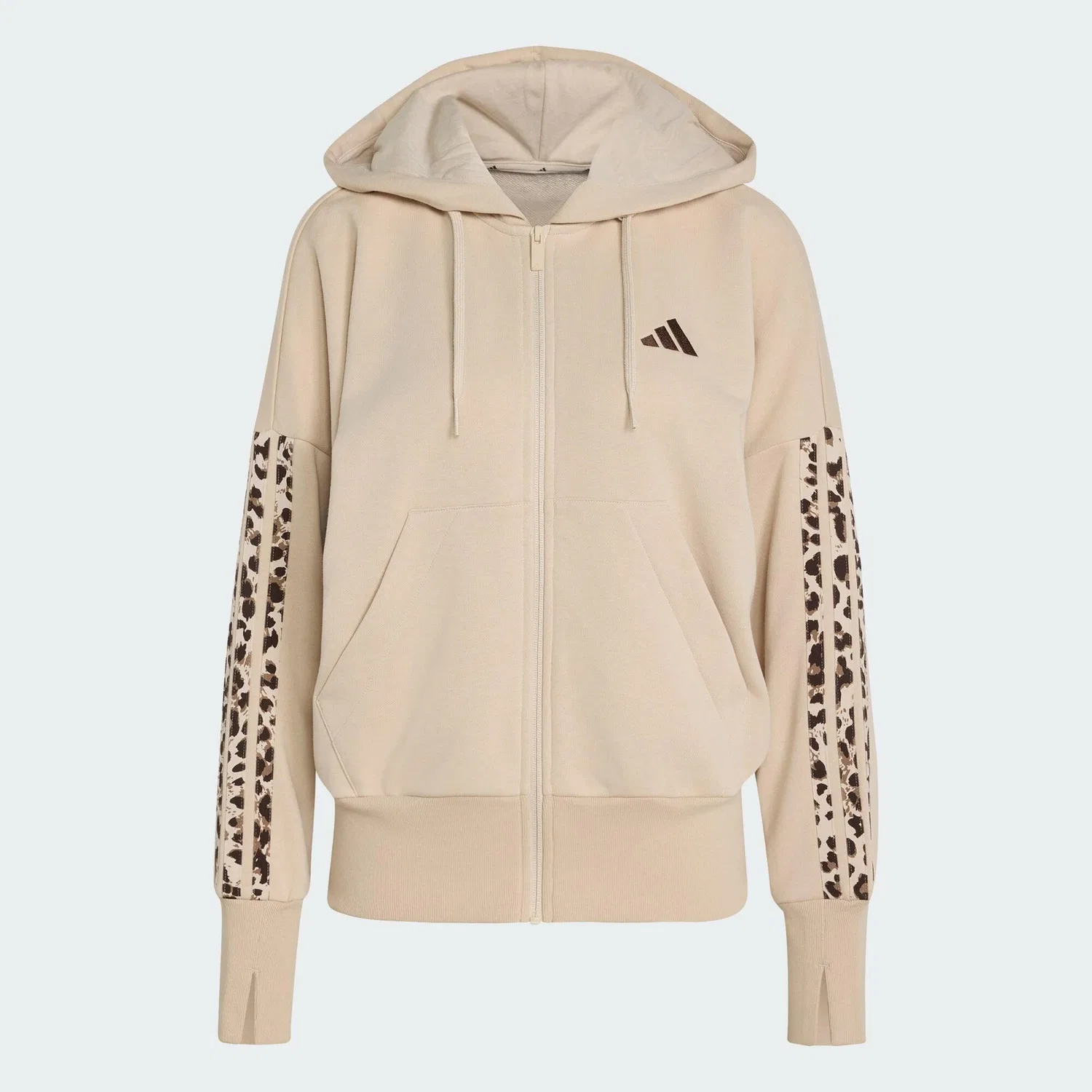 Женское худи с принтом Seasonal Essentials 3-Streifen Kapuzenjacke Adidas, Cremefarben Bunt Khaki — фото 2