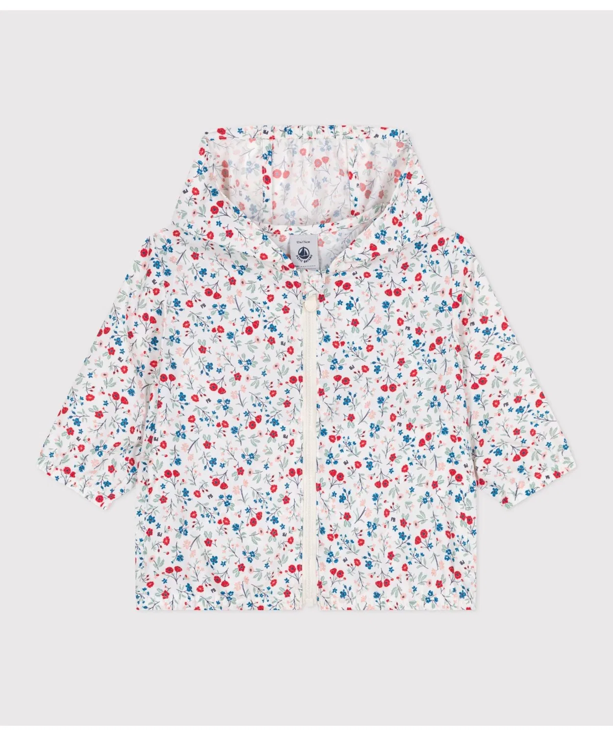 Детская куртка-ветровка с цветочным принтом и капюшоном, модель Sunbreaker PETIT BATEAU, White