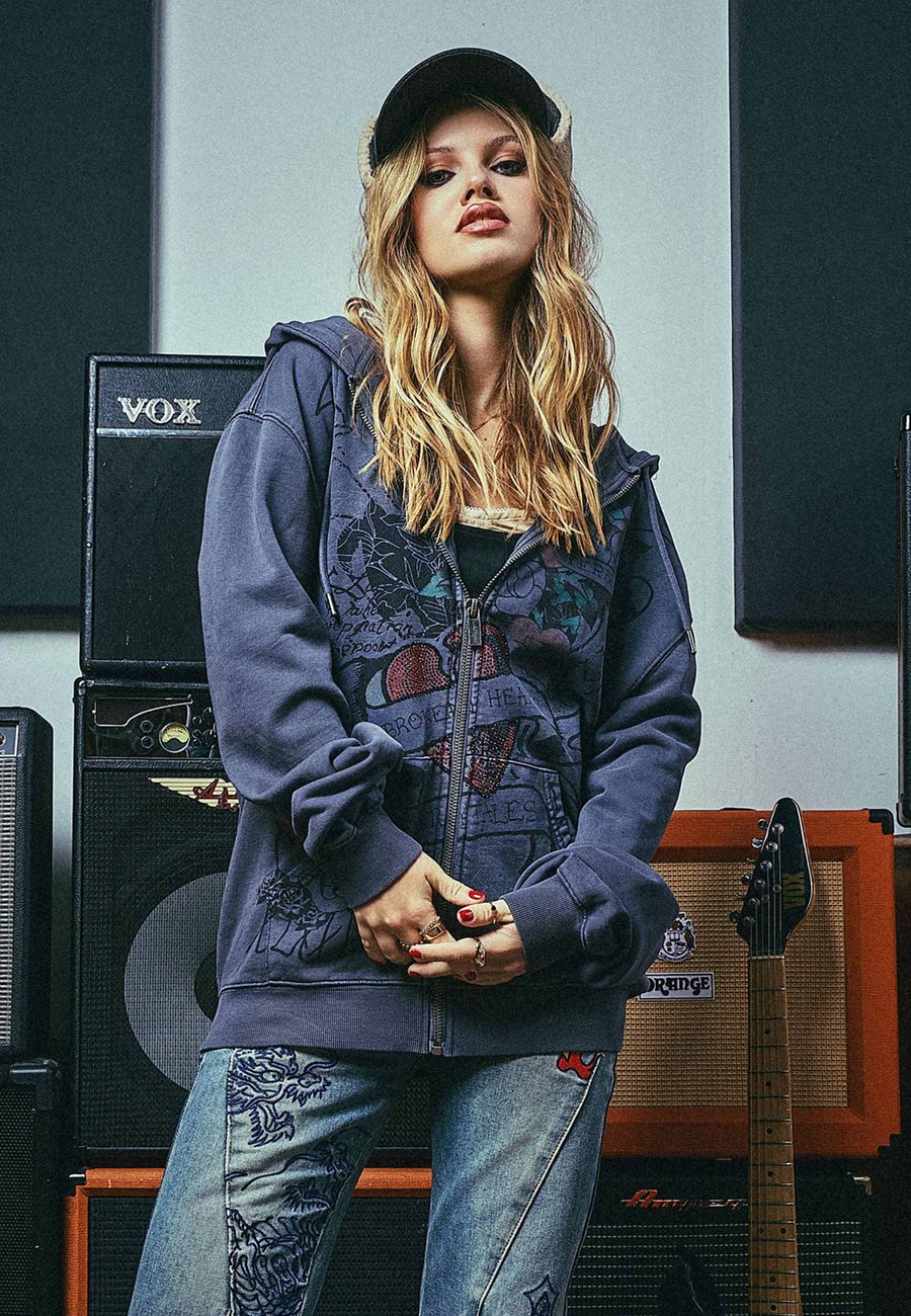 

Худи Ed Hardy BROKEN HEARTS AND FAIRYTALES ZIP THRU , Charcoal/Dark Grey