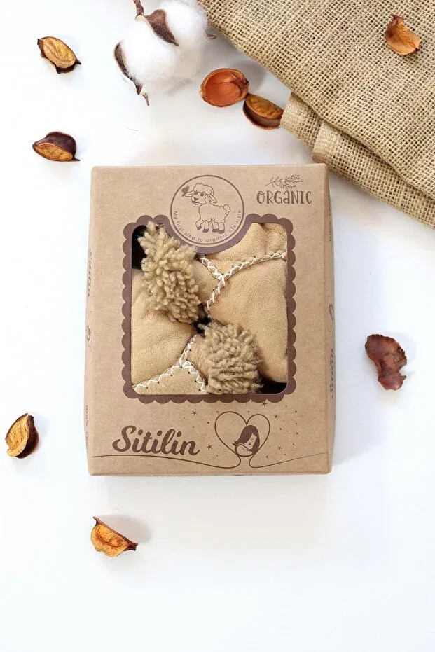 Детские пинетки из натуральной кожи Organic suede leather unisex baby booties natural baby booties with wool inside stl4220 Sitilin, Brown — фото 3