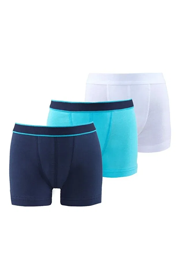 Детские боксеры для мальчиков с принтом 3 шт Blackspade, Navy Blue + Aqua + White