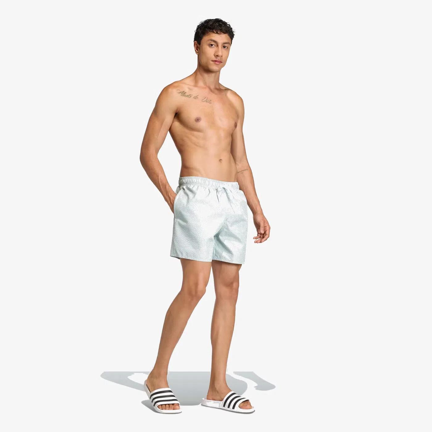 Шорты для плавания с полосками Seersucker Adidas, зеленый — фото 4