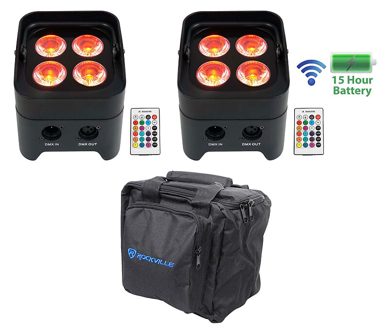 

(2) Rockville BEST PAR 50 Перезаряжаемые прожекторы Par Wash Wireless DMX+RGBWA+UV+сумка (2) BEST PAR 50+RLB90