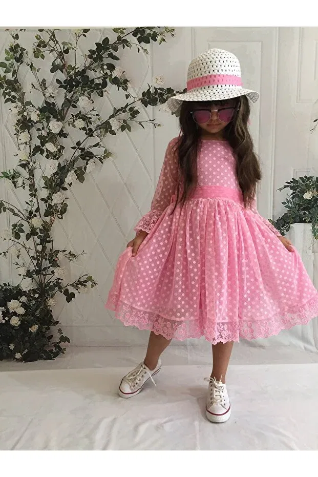 Детское платье для девочек кружевное Laced Princess Model Delfini Kids, Candy Pink — фото 2