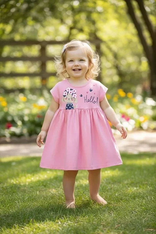 Детское платье для девочек с принтом Summer girl's pink dress Ercahome Tekstil, Pink