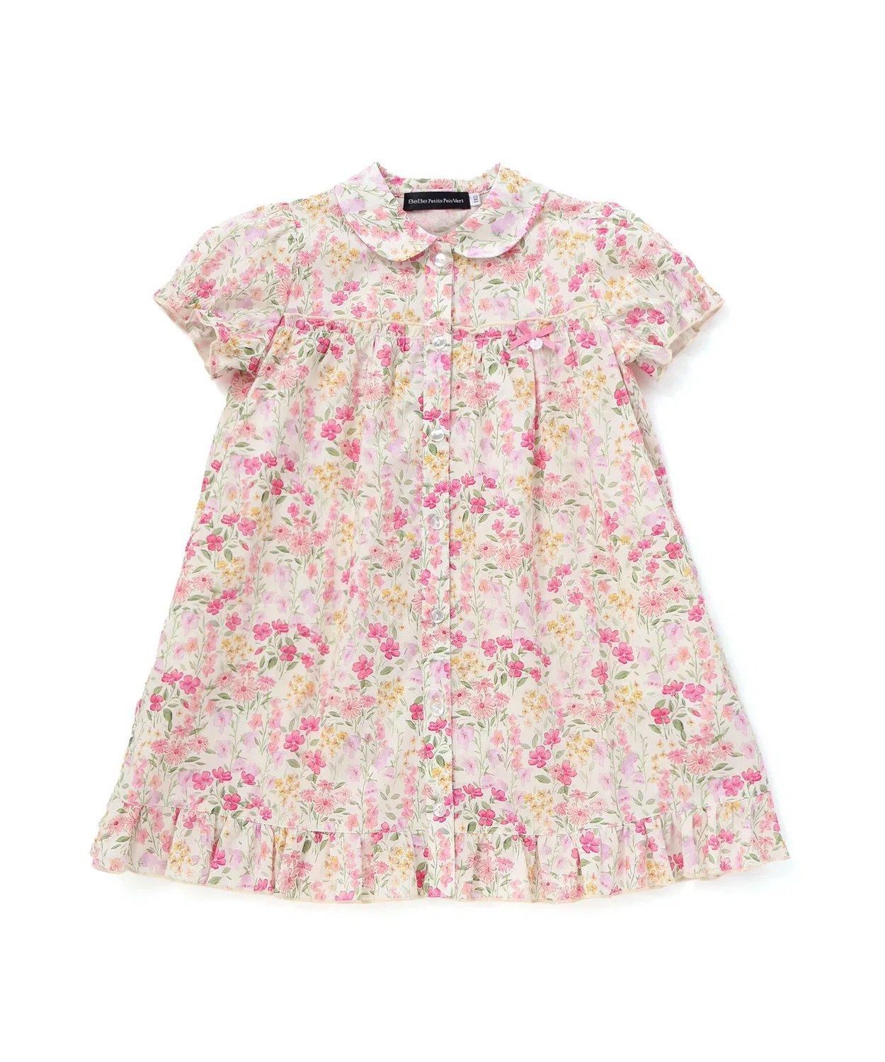 Детское платье для девочек с принтом, полурукав, модель Flower Print BeBe Petits Pois Vert, Pink — фото 4