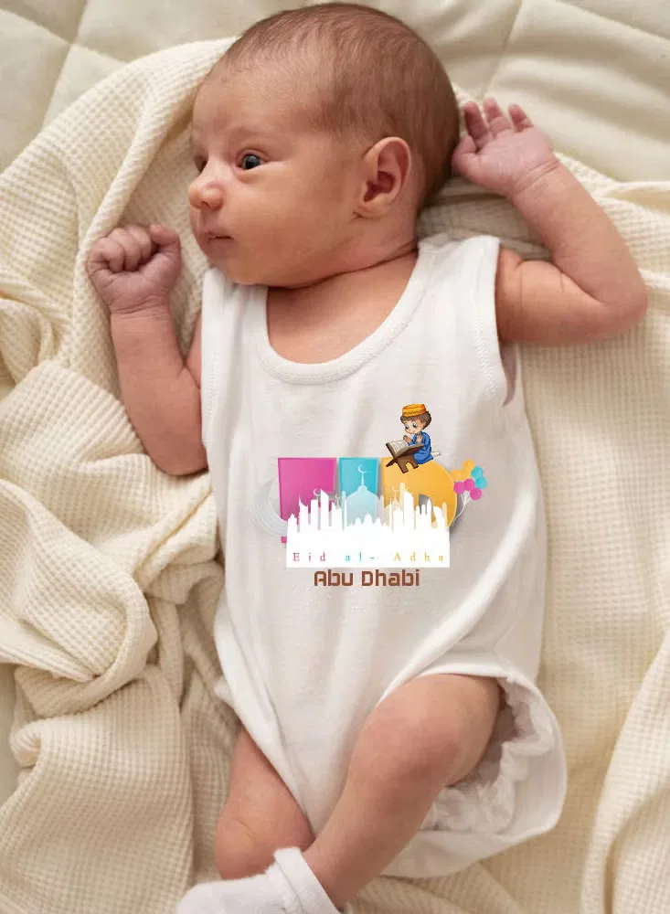 Боди-комбинезон без рукавов с принтом My First Eid Abu Dhabi Printshop4Me, белый — фото 4