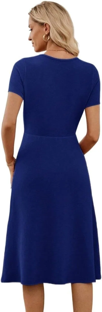 Женское элегантное платье А-силуэта с коротким рукавом, Royal Blue — фото 2