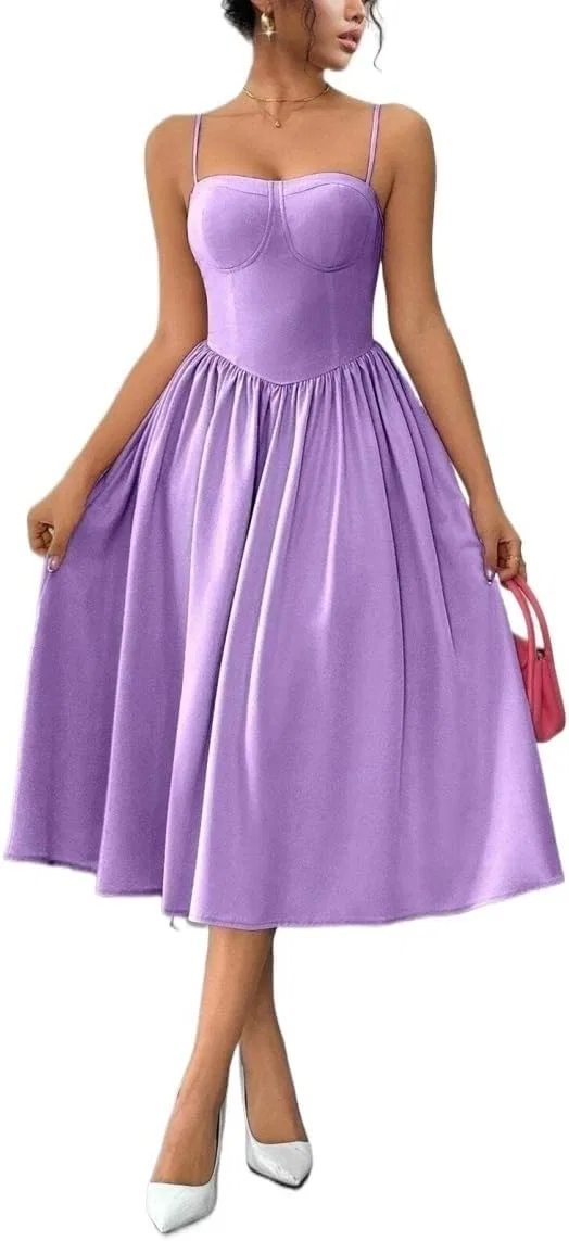 Женское элегантное платье миди на тонких бретелях, Mauve Purple