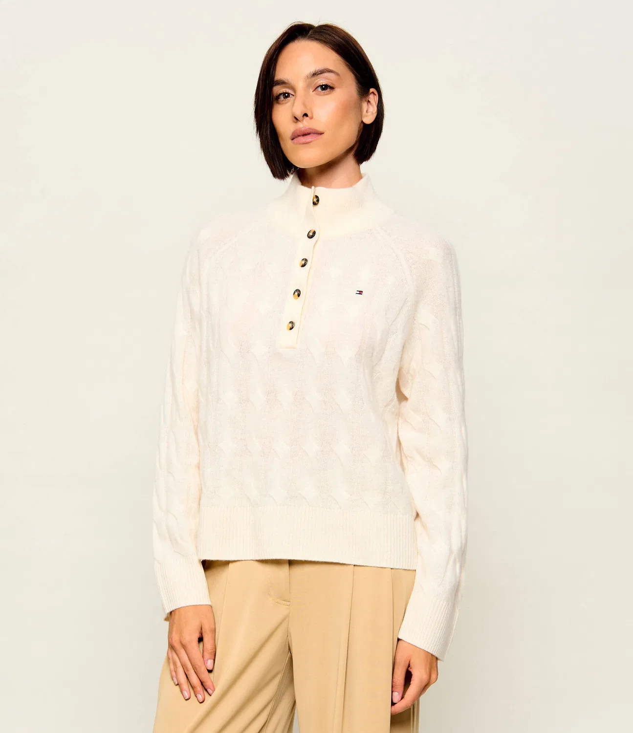 Свитер с полугольфом из шерсти Henley Tommy Hilfiger, Crema