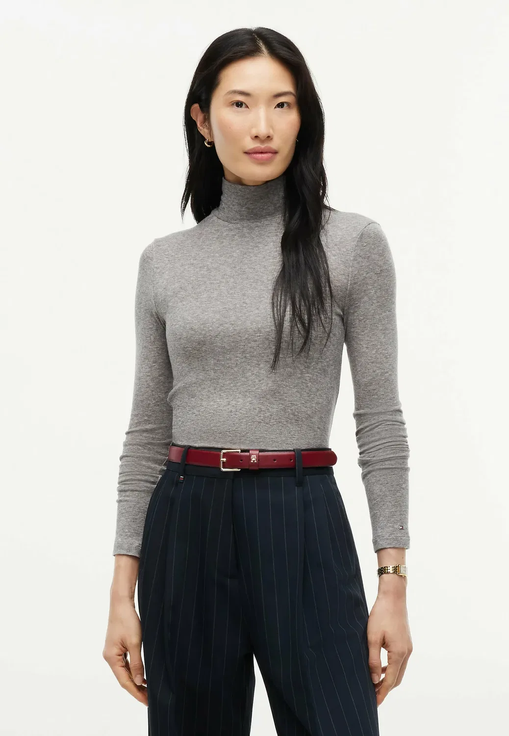 Мягкий облегающий топ с воротником-стойкой и длинными рукавами Tommy Hilfiger, Medium Grey Heather