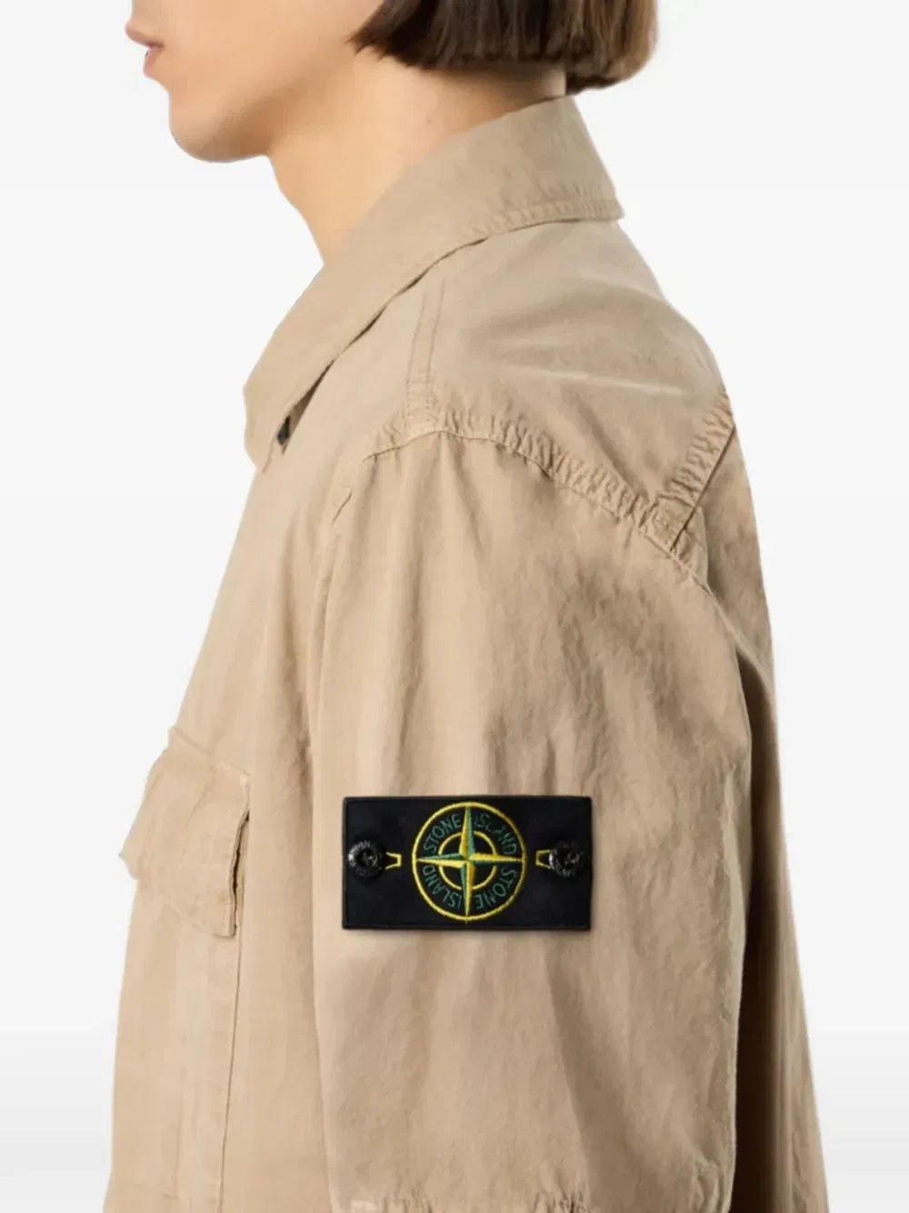 Рубашка с короткими рукавами и нашивкой-логотипом Stone Island, бежевый — фото 3