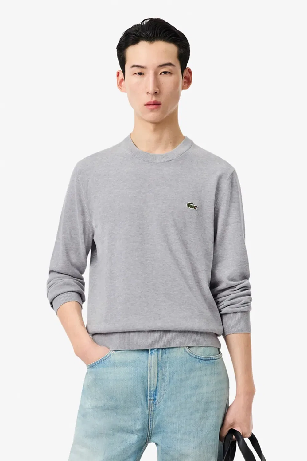 Мужской джемпер с круглым вырезом из вязаного полотна Lacoste, Grey — фото 3