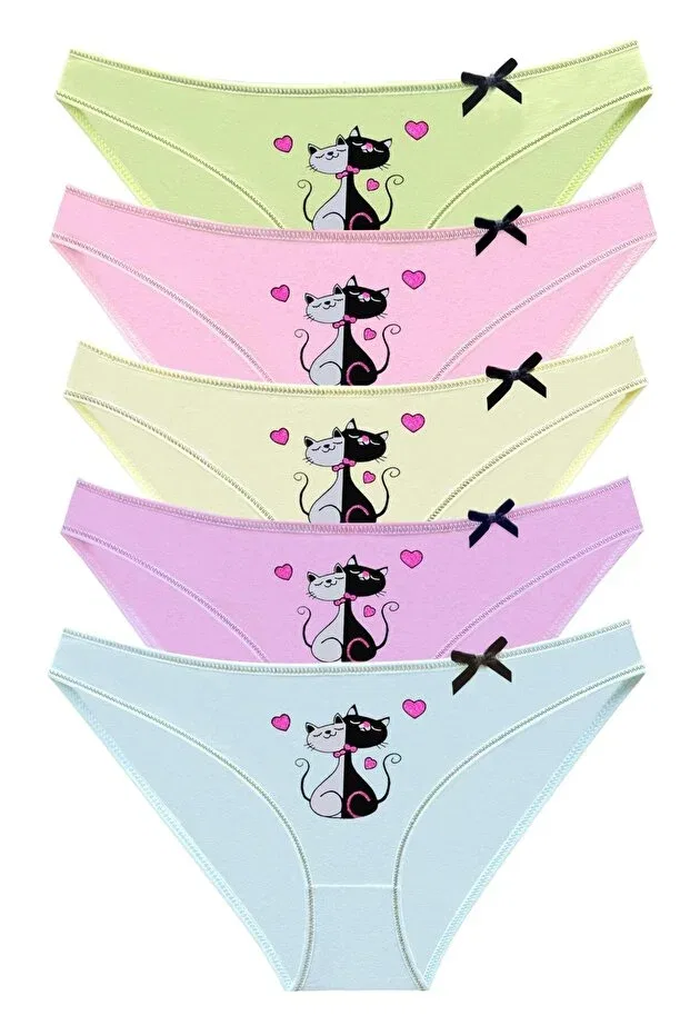 Детские трусы для девочек с принтом 1024 children's cat printed mix panties pack v21 Newlilla, Mixed Light Colors