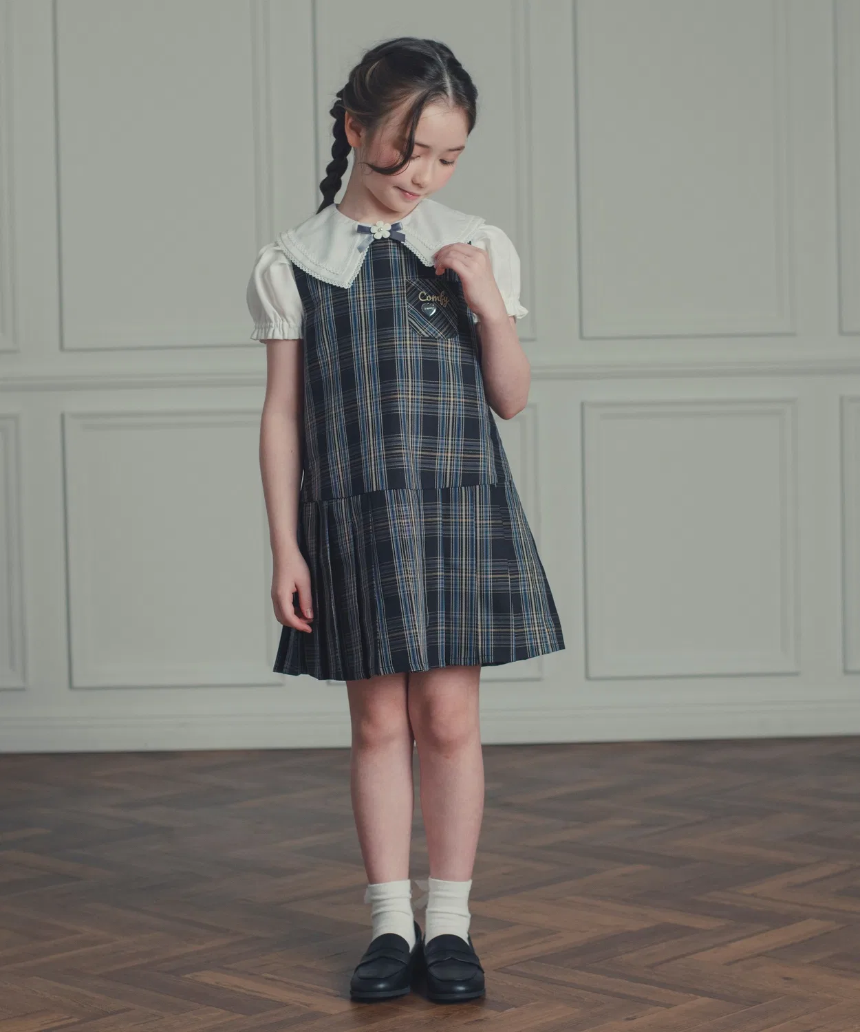 Детское платье-джемпер с принтом в клетку Lydia Navy Check DRESCCO, Navy — фото 4