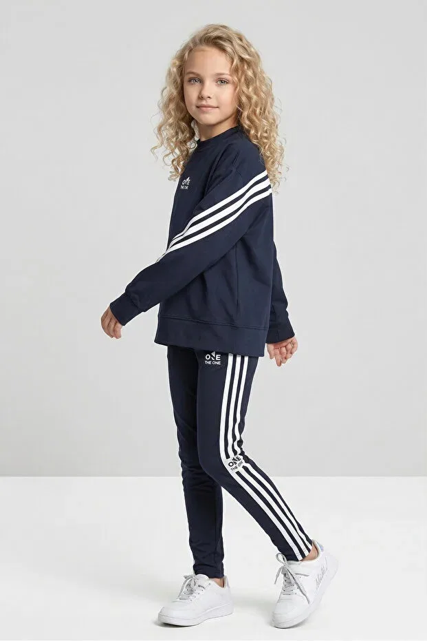 Детский спортивный комплект для девочек с принтом Black One, Navy Blue — фото 4
