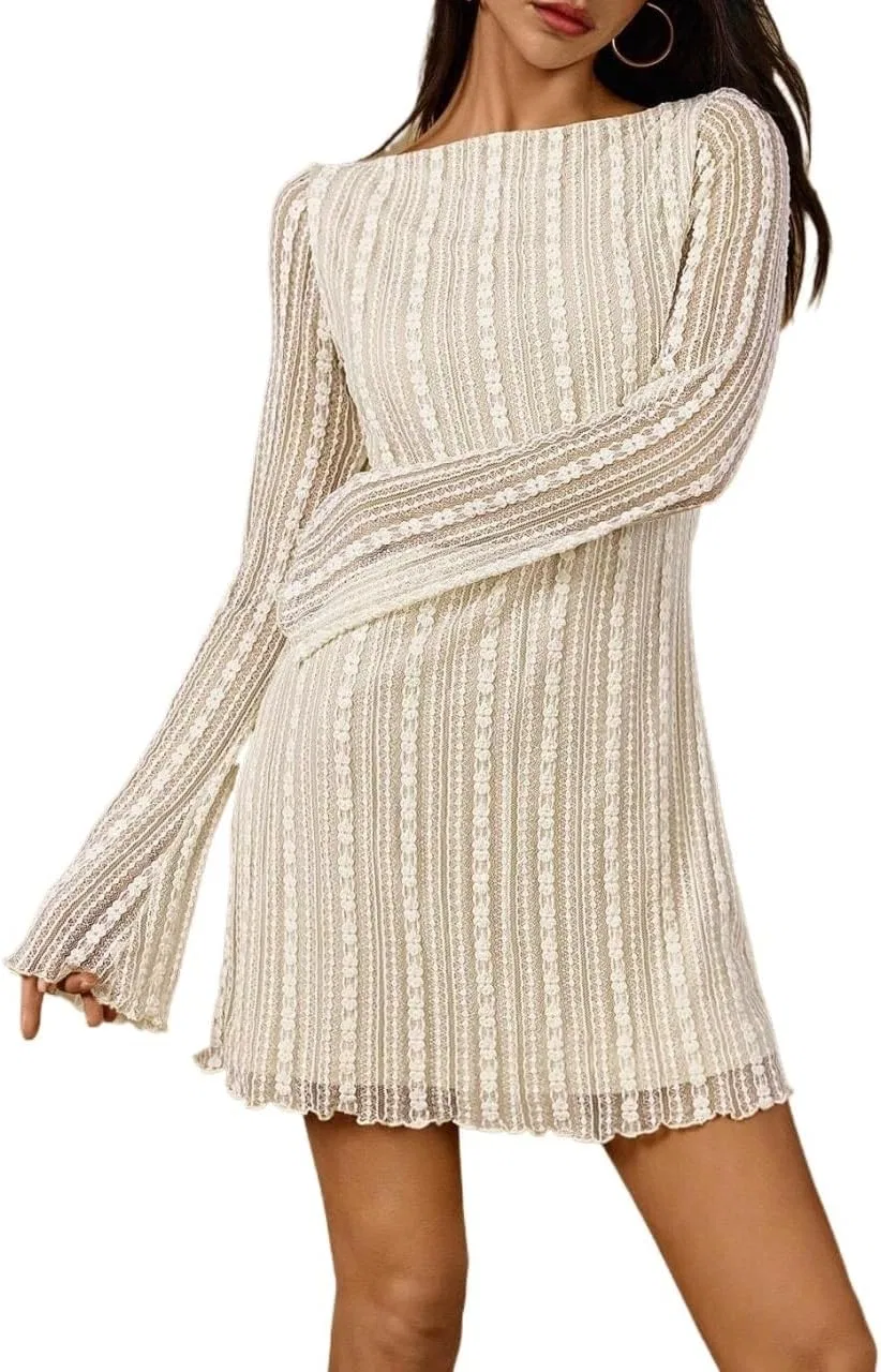 Женское мини-платье А-силуэта с лодочкой Knit, Apricot