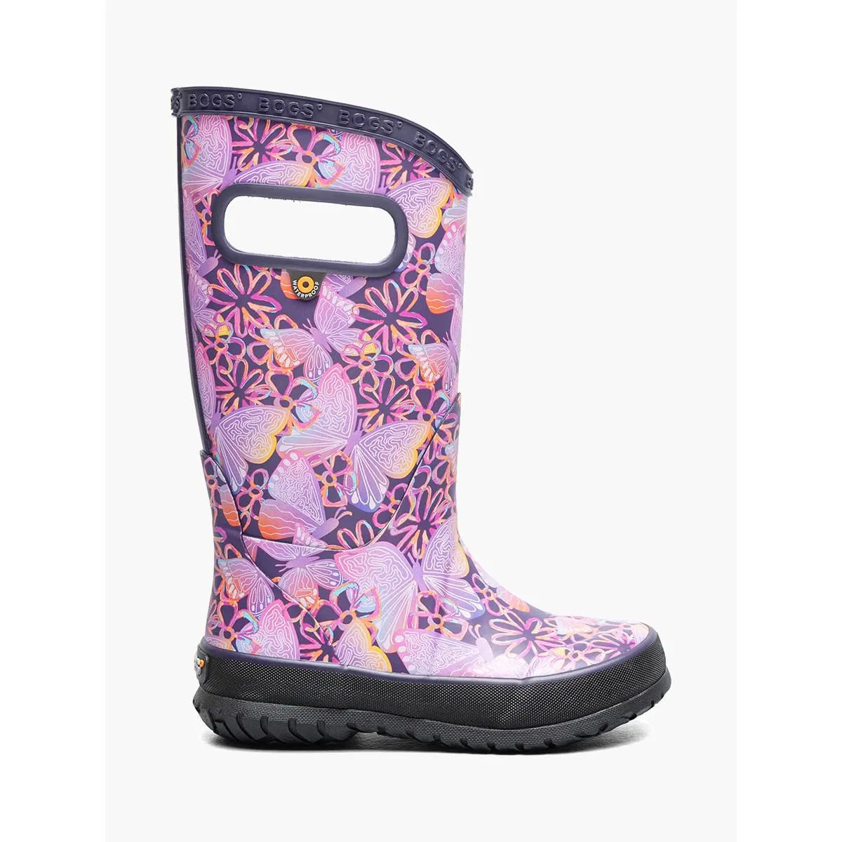 Детские сапоги для девочек водонепроницаемые Bogs Solar Butterfly, Purple Multi