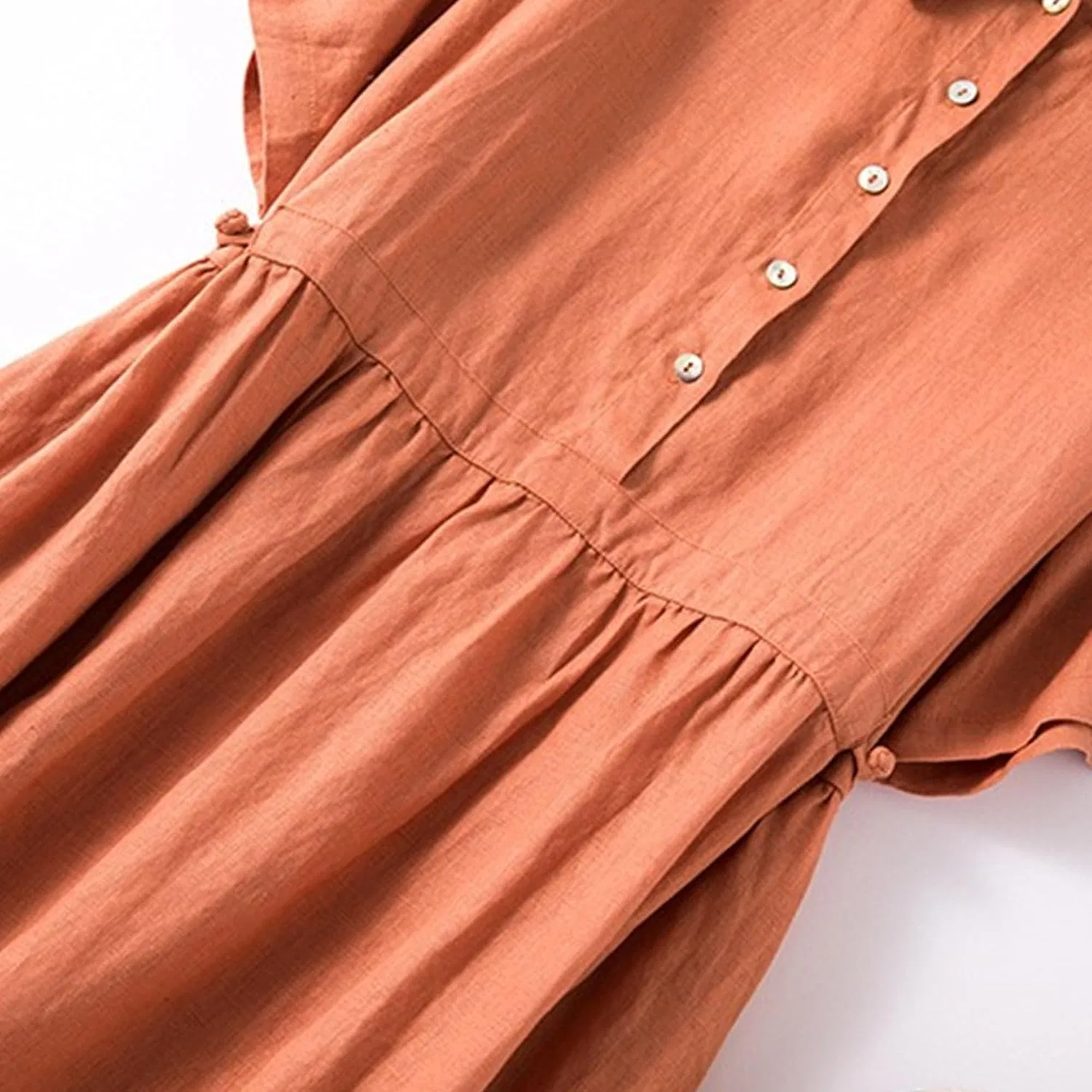 Женское макси-платье с воротником и пуговицами Cotton Linen, Orange — фото 2